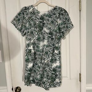 NWT Loft Romper with tie back, green palms, size M